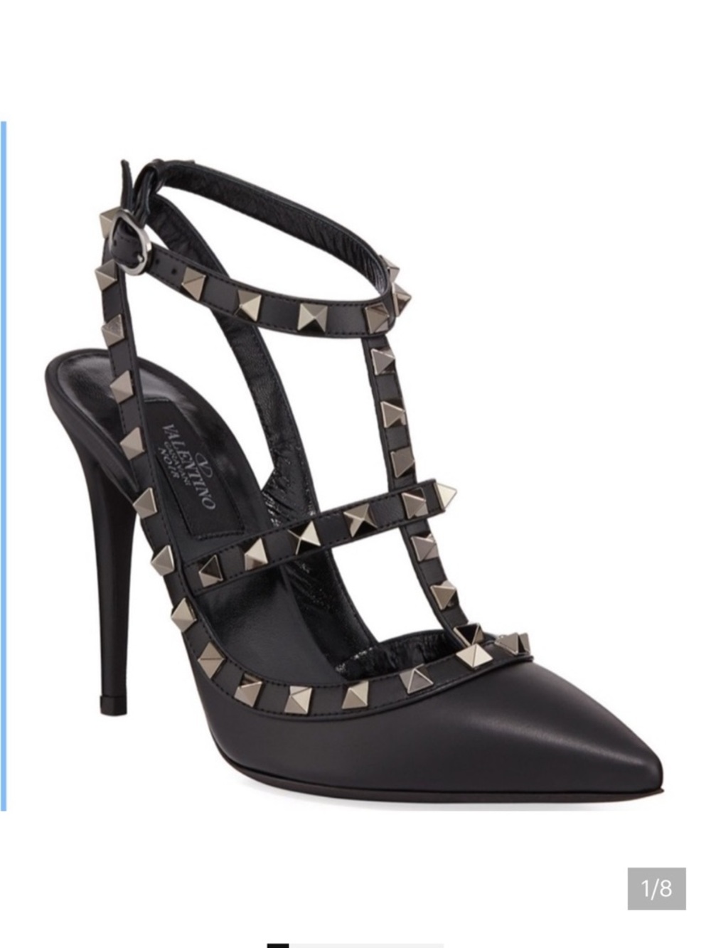 Valentino Garavani Black Leather Rockstud T-Strap Pump